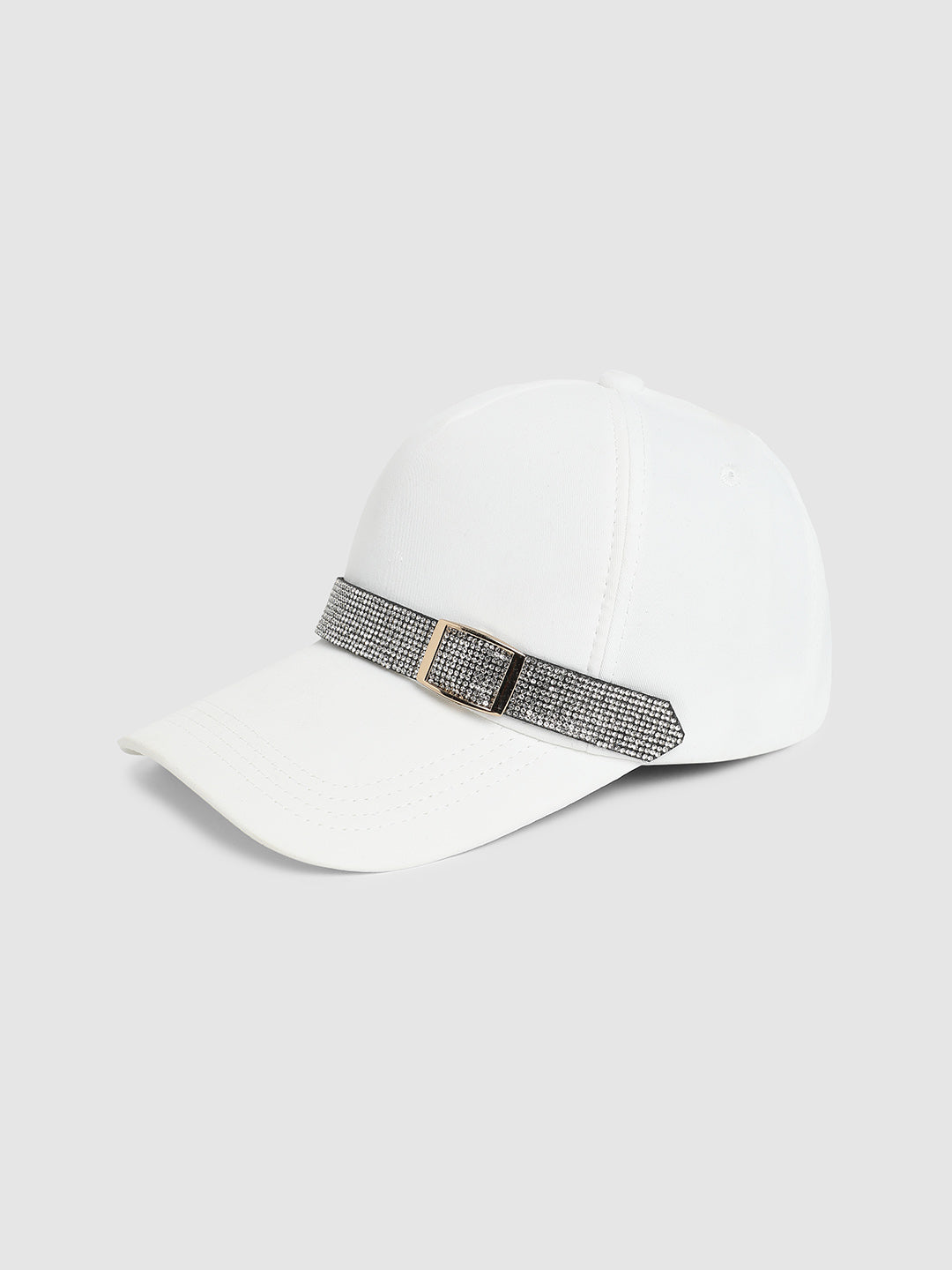 Rhinestone Buckle Baseball Cap - White
