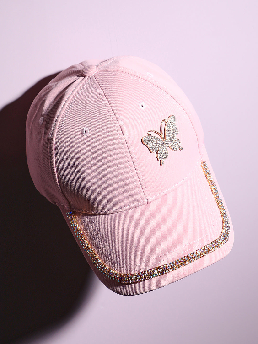 Rhinestone Butterfly Baseball Cap - Baby Pink