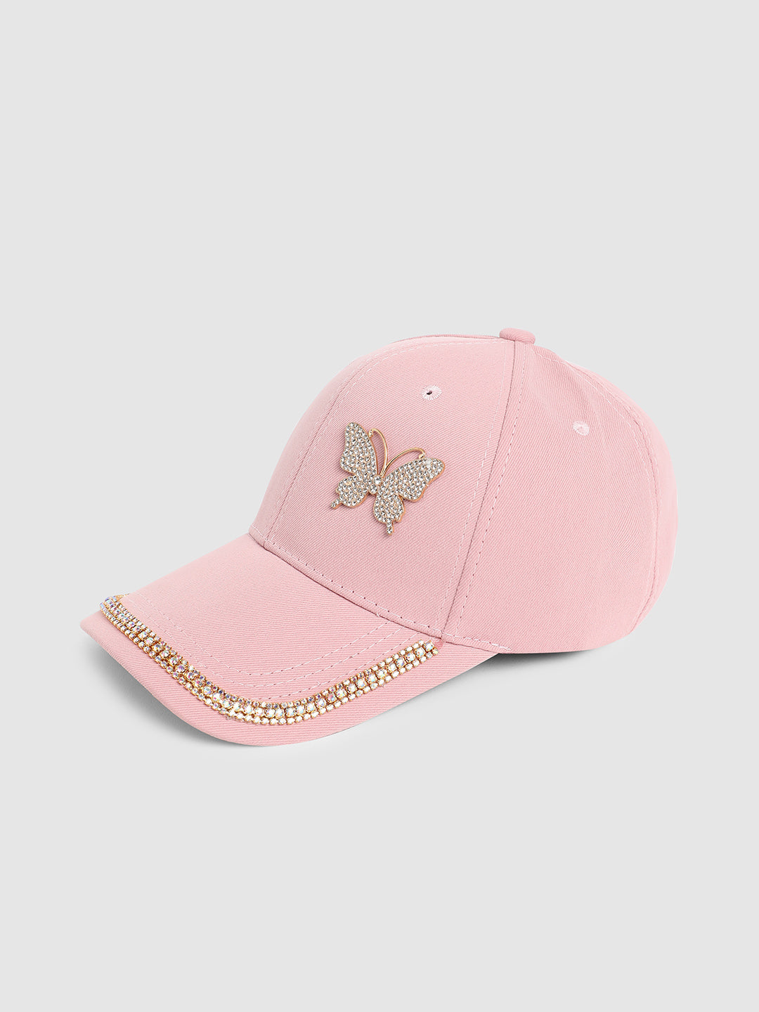 Rhinestone Butterfly Baseball Cap - Baby Pink