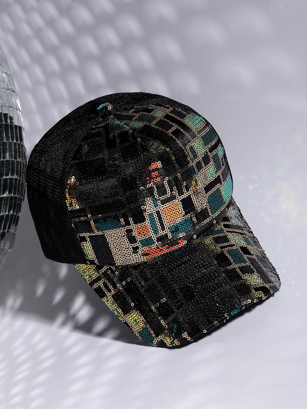 Sequin Block Baseball Cap - Black