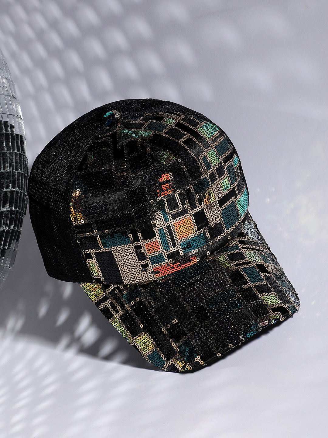 Sequin Block Baseball Cap - Black