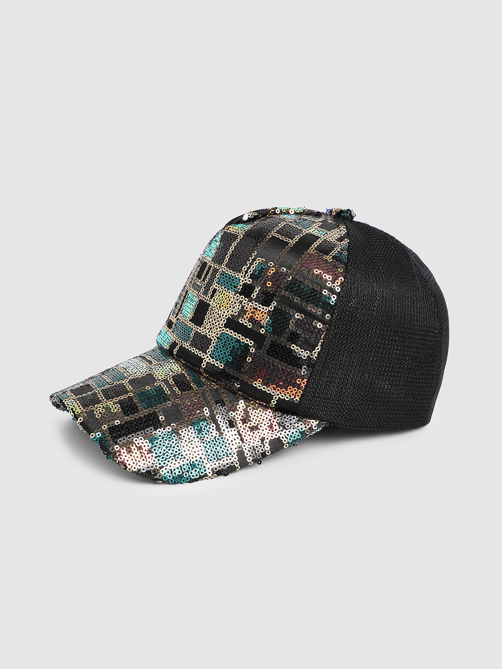 Sequin Block Baseball Cap - Black