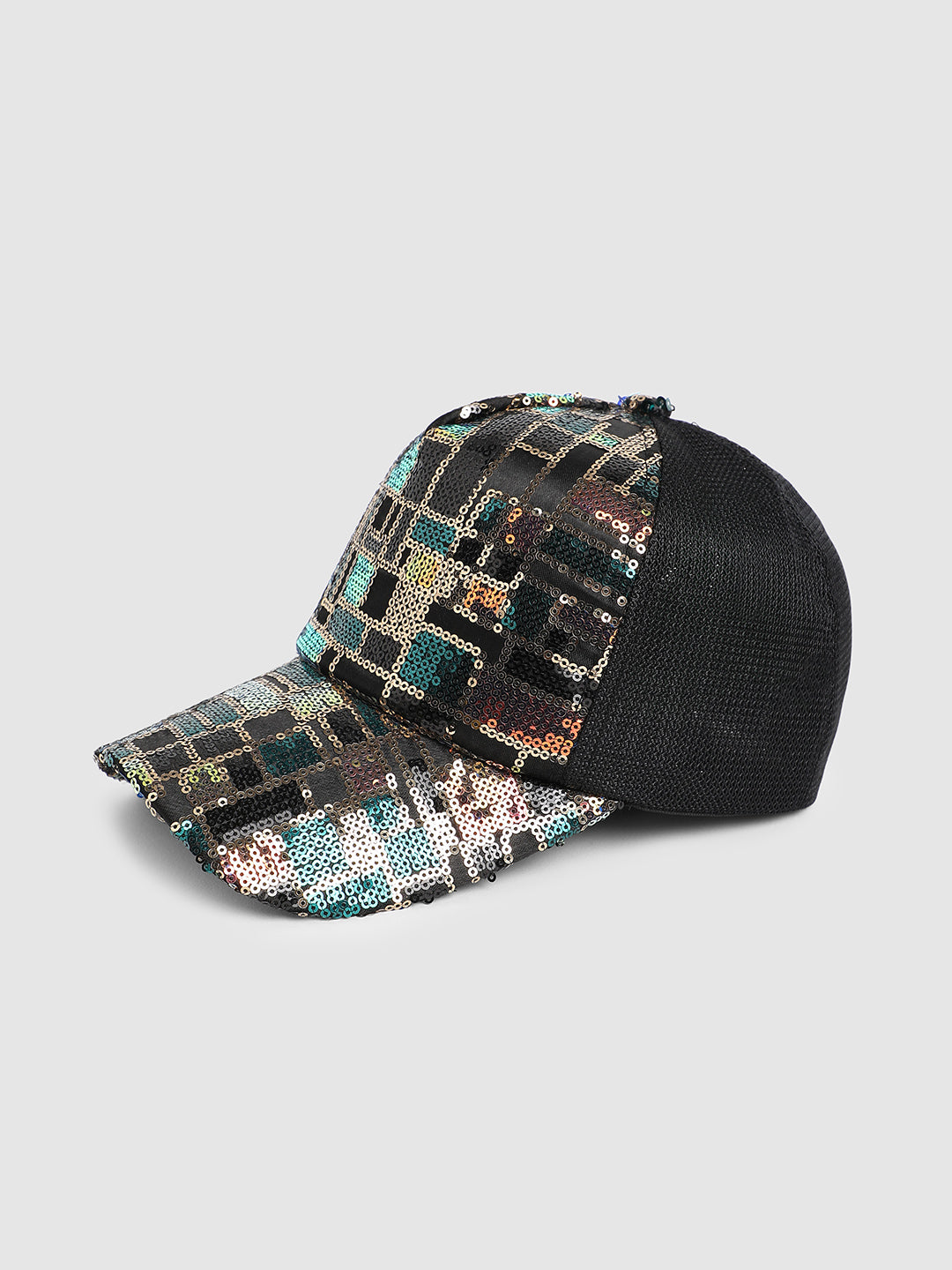 Sequin Block Baseball Cap - Black