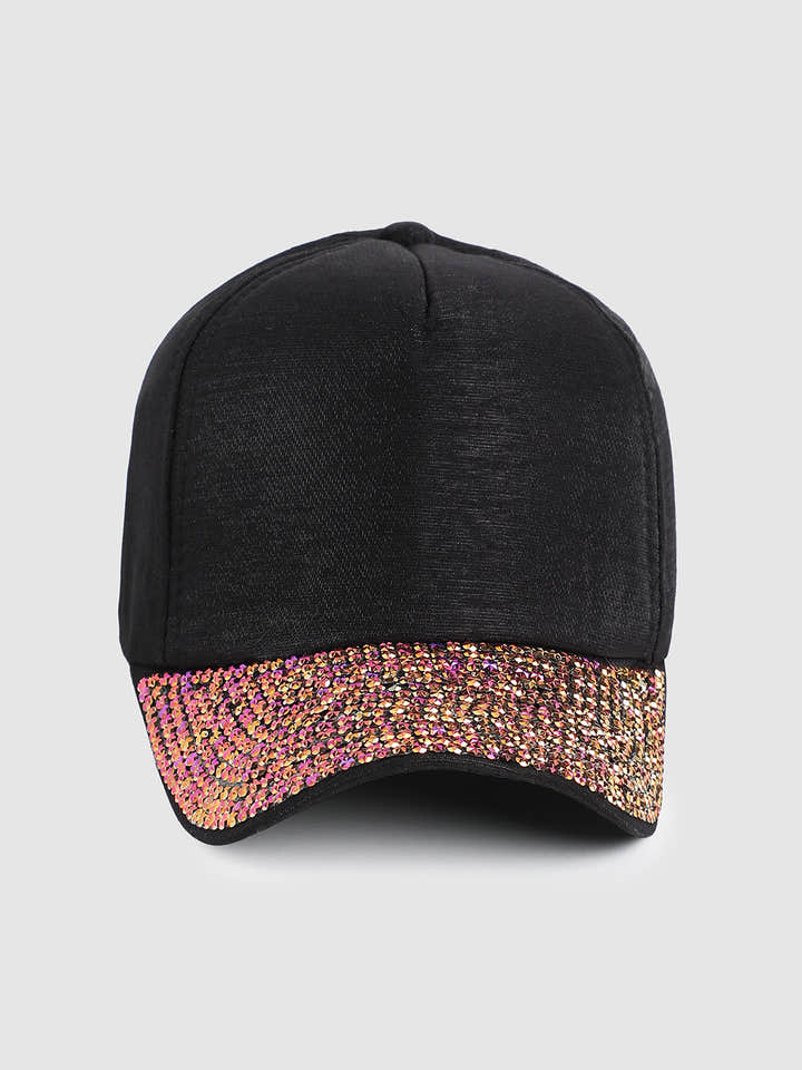 Sequin Contrast Baseball Cap - Black & Rose Gold
