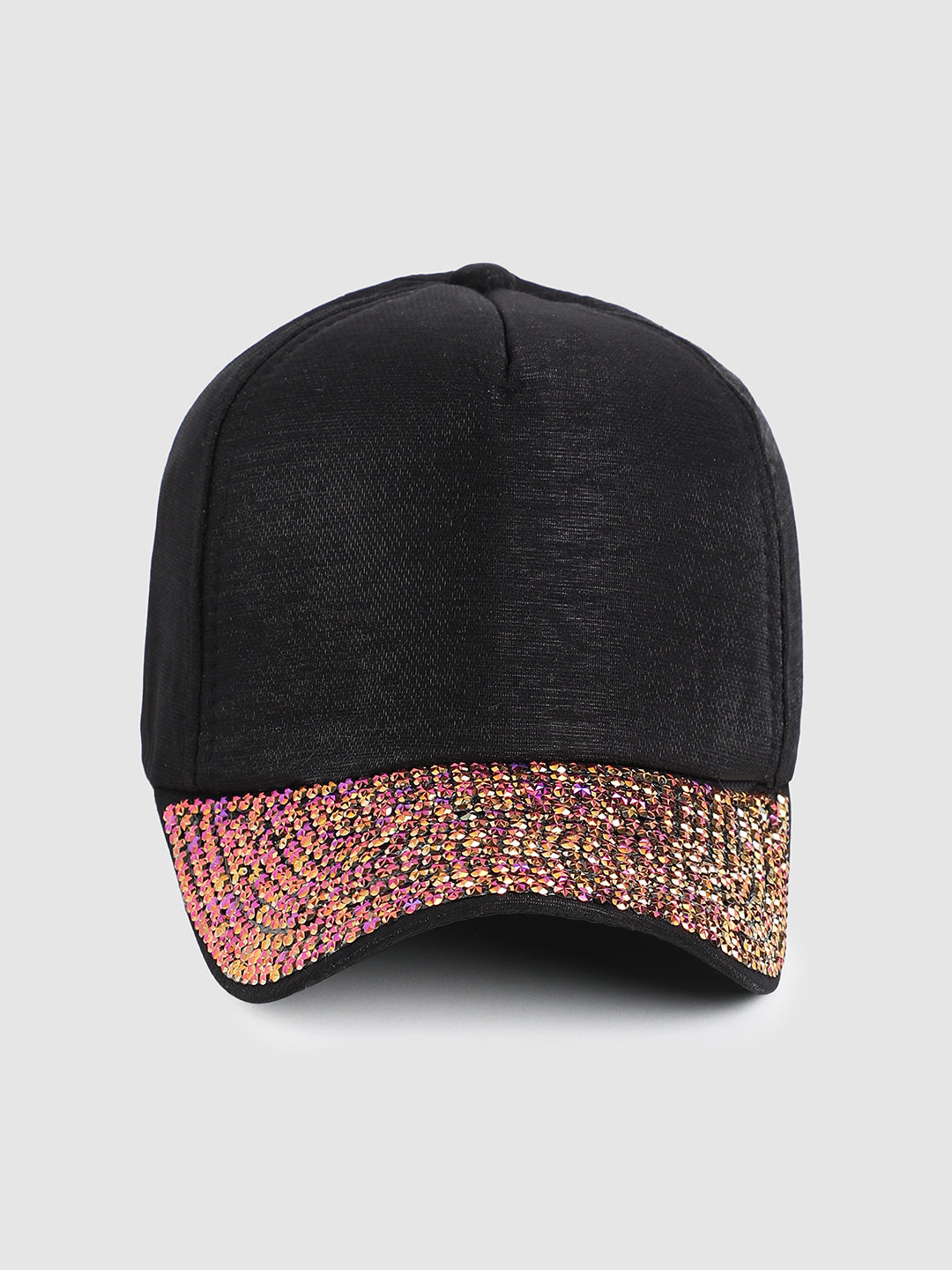 Sequin Contrast Baseball Cap - Black & Rose Gold