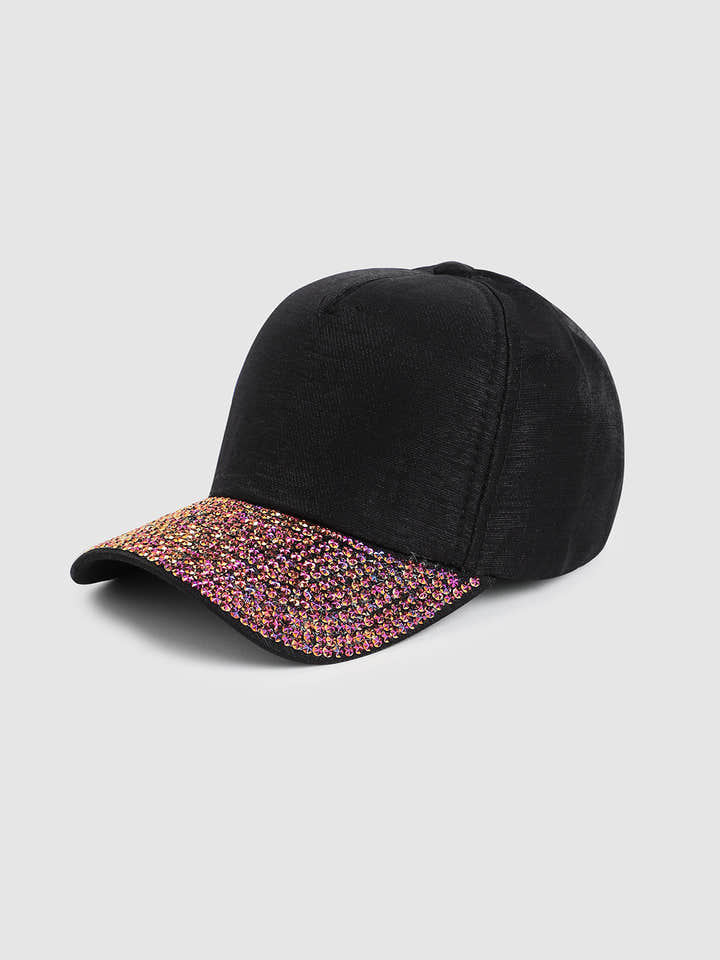 Sequin Contrast Baseball Cap - Black & Rose Gold