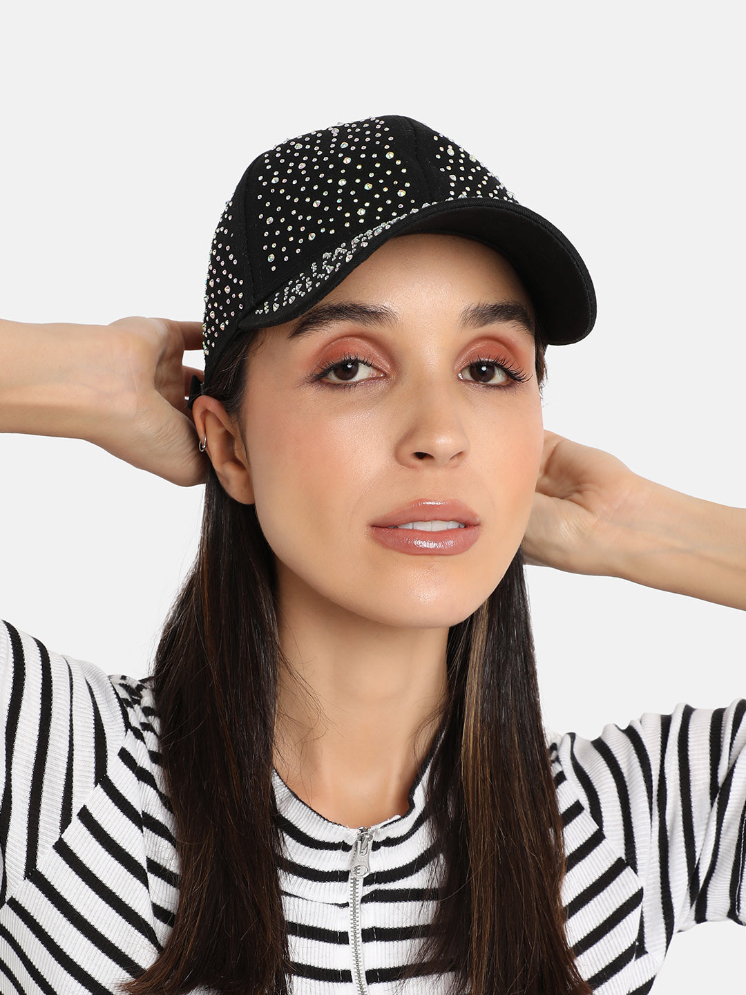 All Over Embellished Baseball Cap - Black