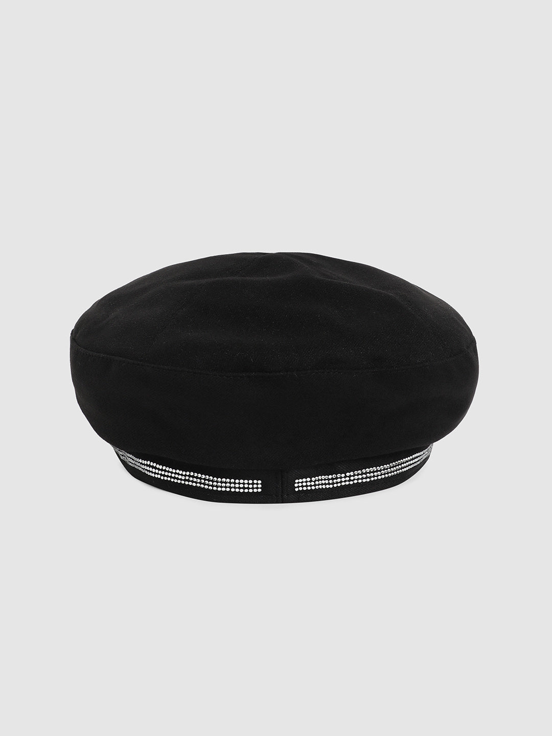 Rhinestone Lined Beret Hat - Black