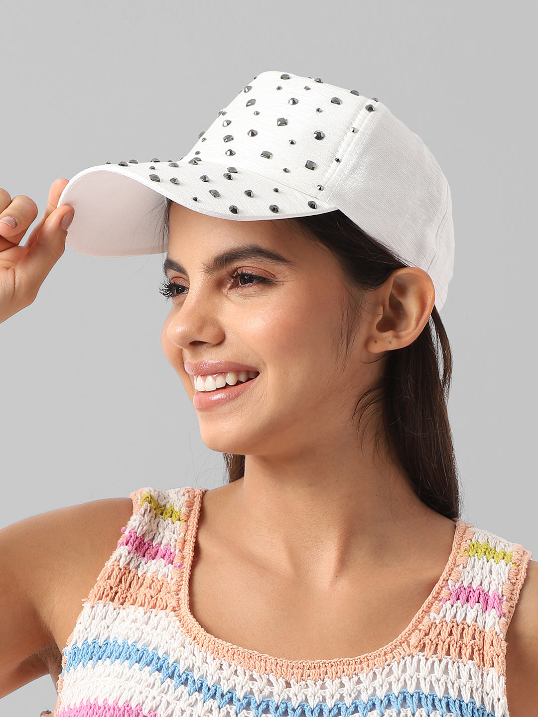 Maxi Studded Baseball Cap - White