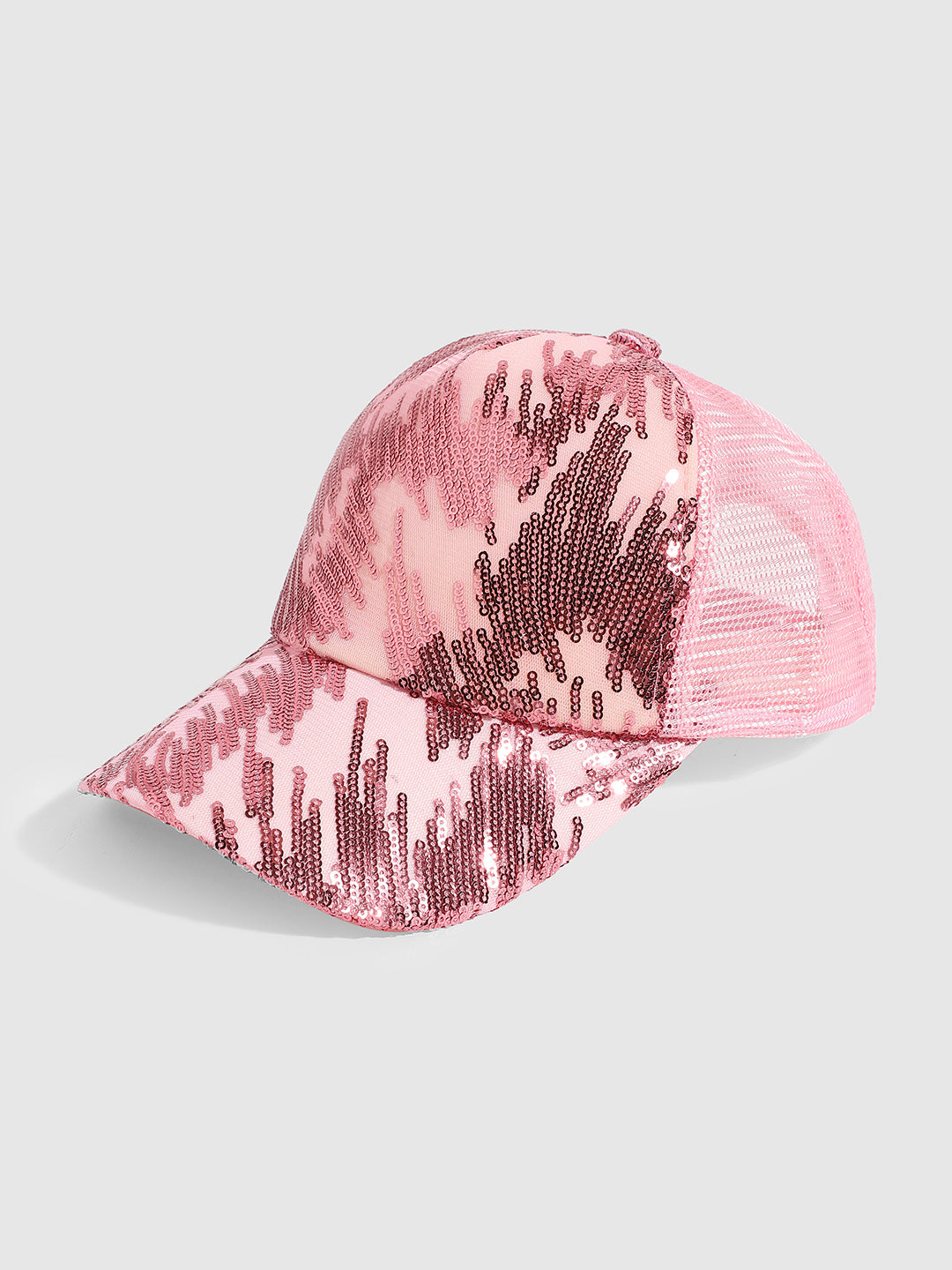 Abstract Sequin Baseball Cap - Baby Pink