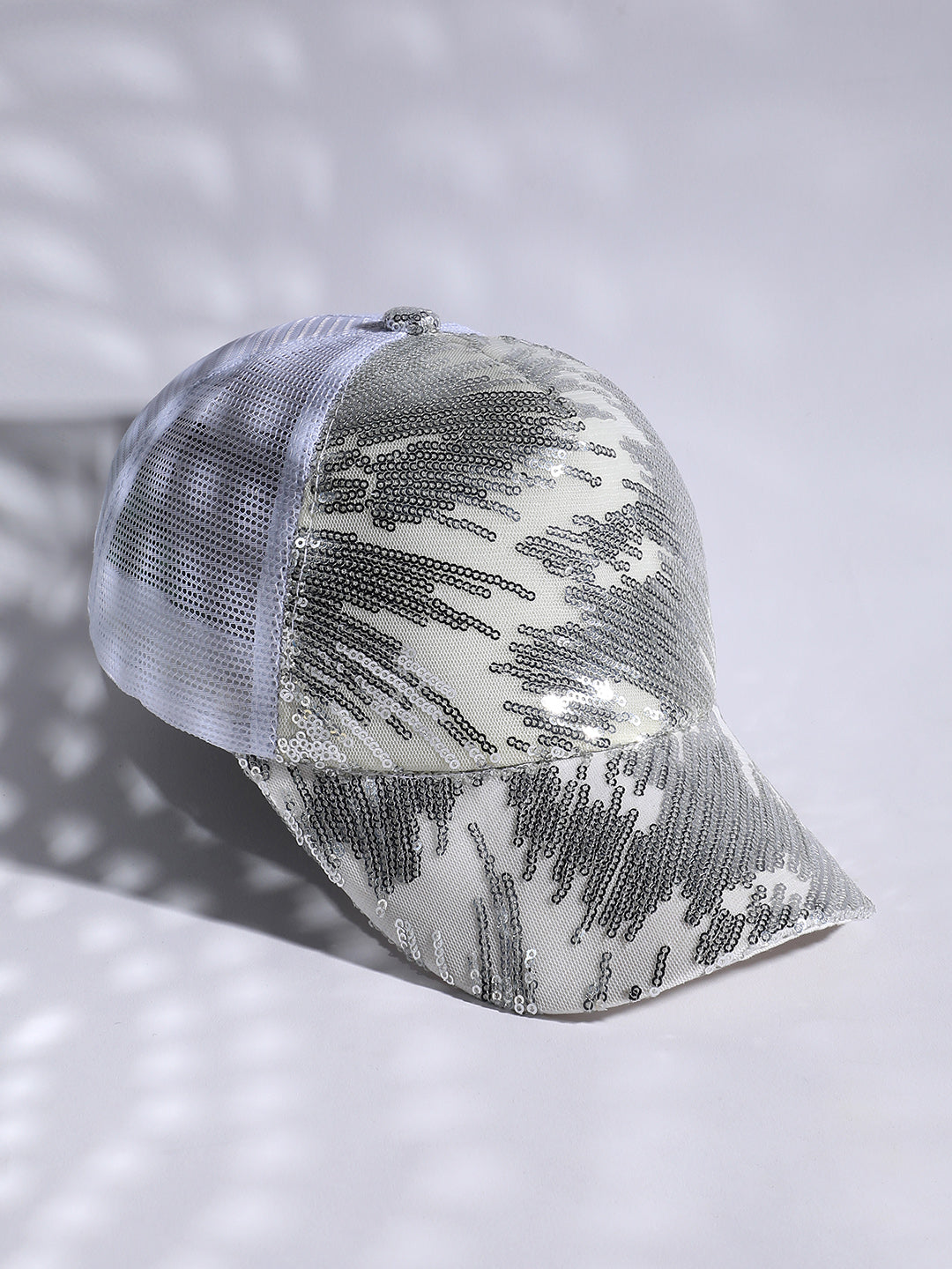 Abstract Sequin Baseball Cap - White