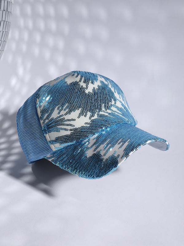 Abstract Sequin Baseball Cap - Light Blue