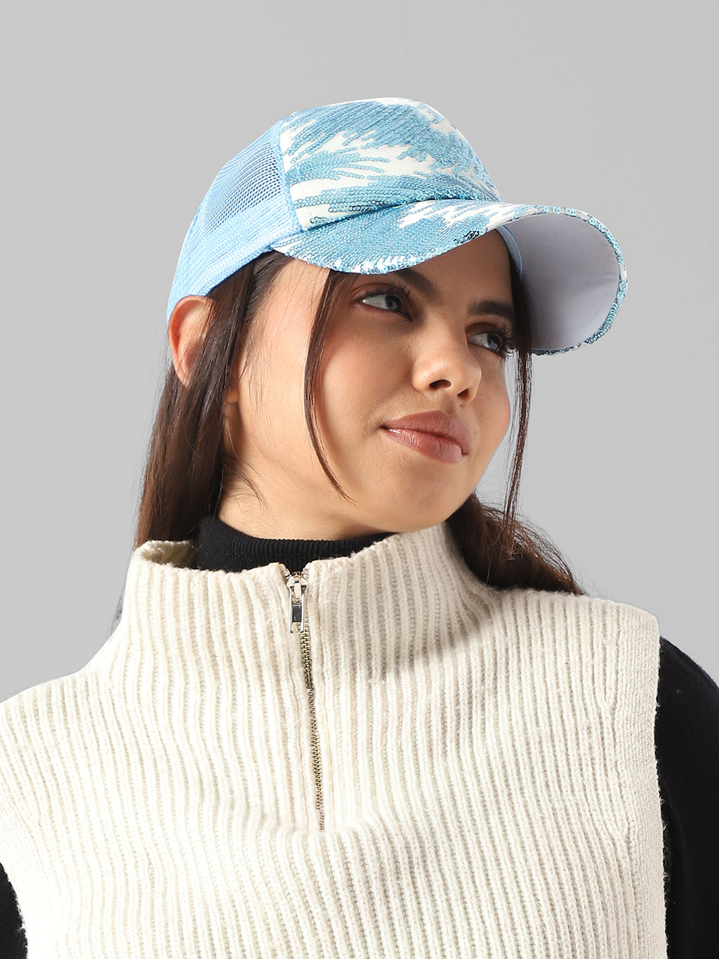Abstract Sequin Baseball Cap - Light Blue