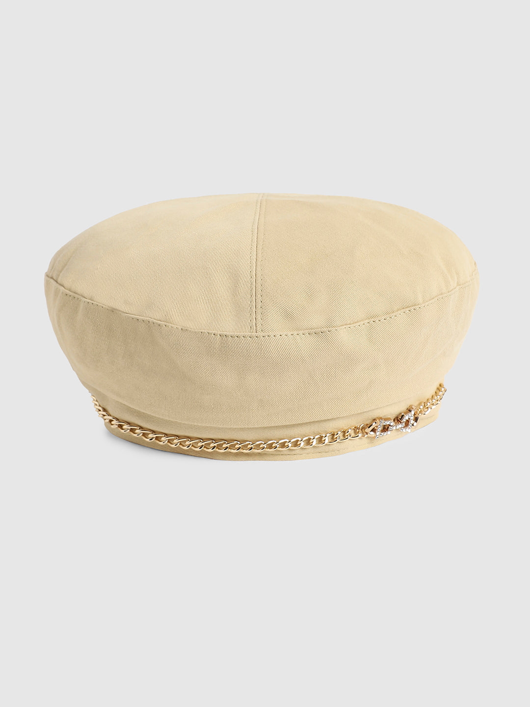 Rhinestone Chain Beret Hat - Cream