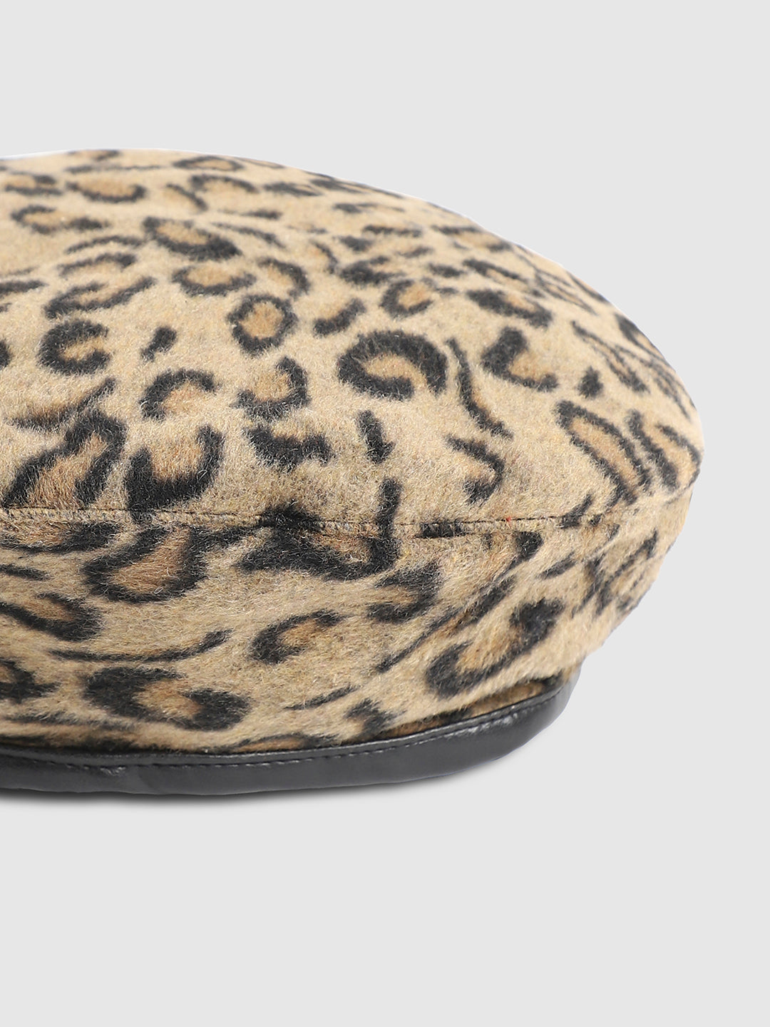 Leopard Print Beret Hat - Beige