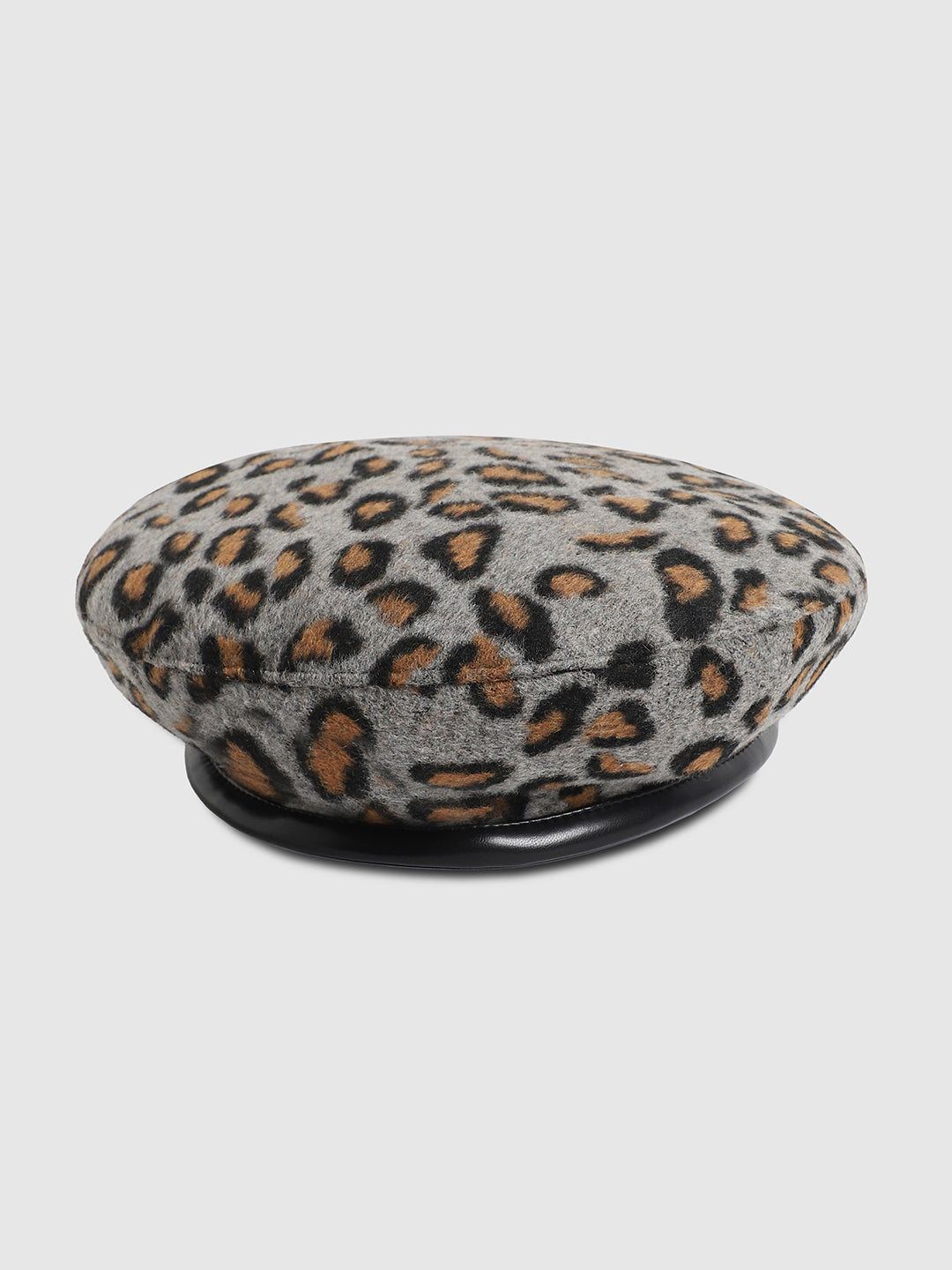 Leopard Print Beret Hat - Grey