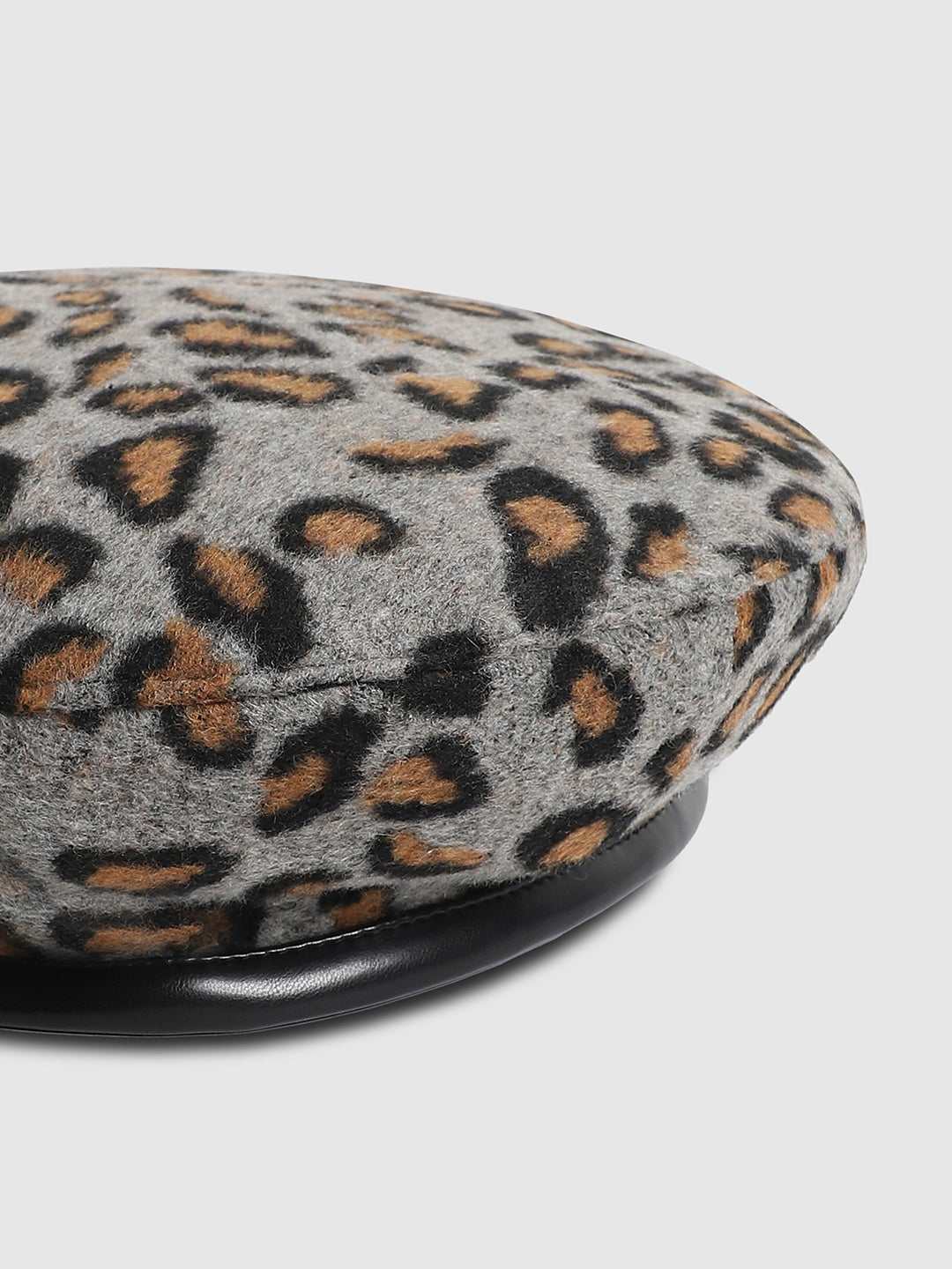 Leopard Print Beret Hat - Grey