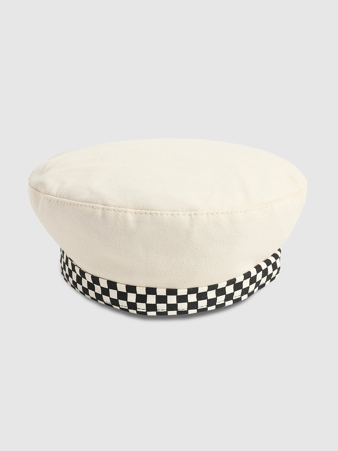 Checkered Lined Beret Hat - White