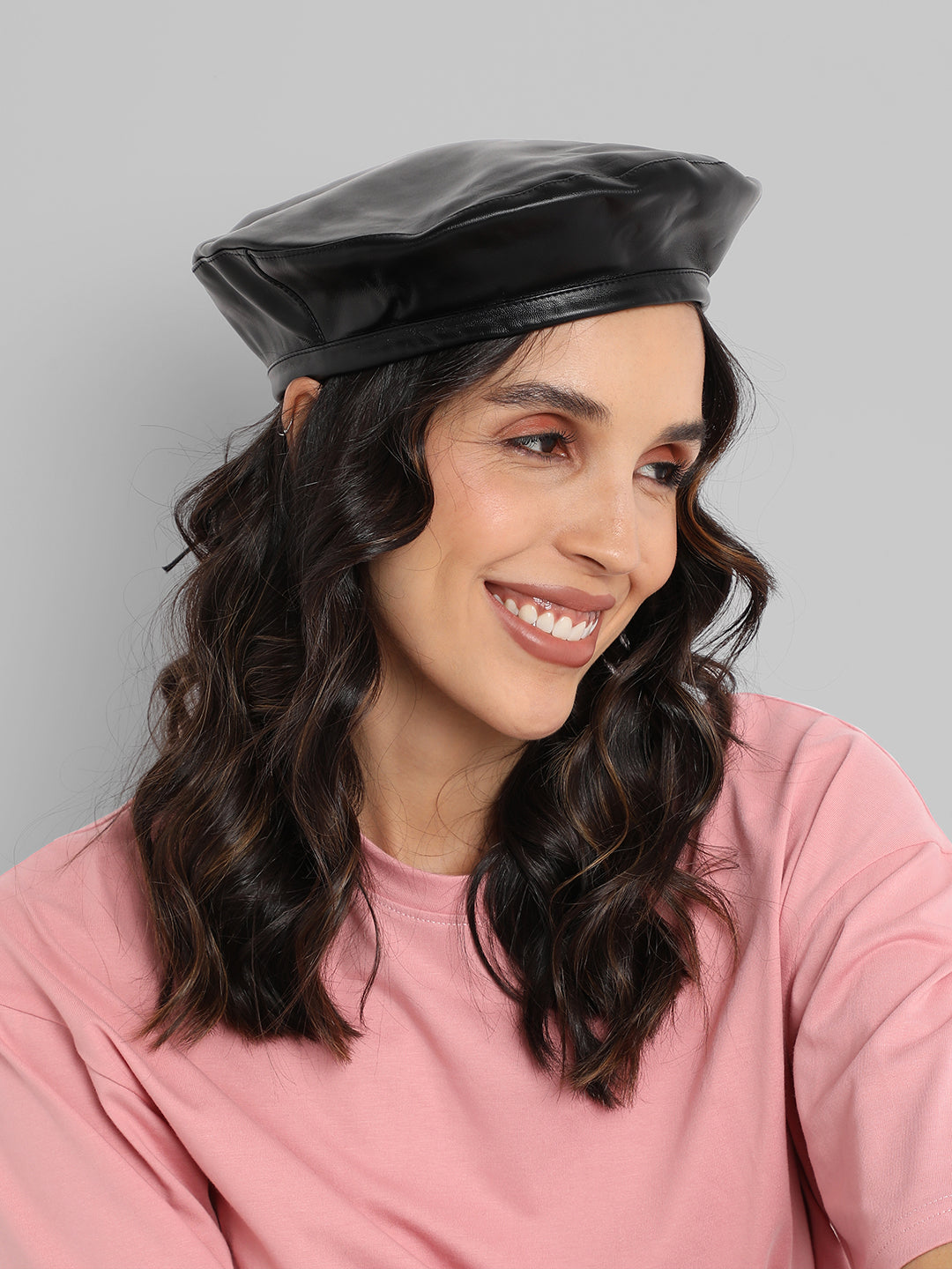 Flat Grain Beret Hat - Black