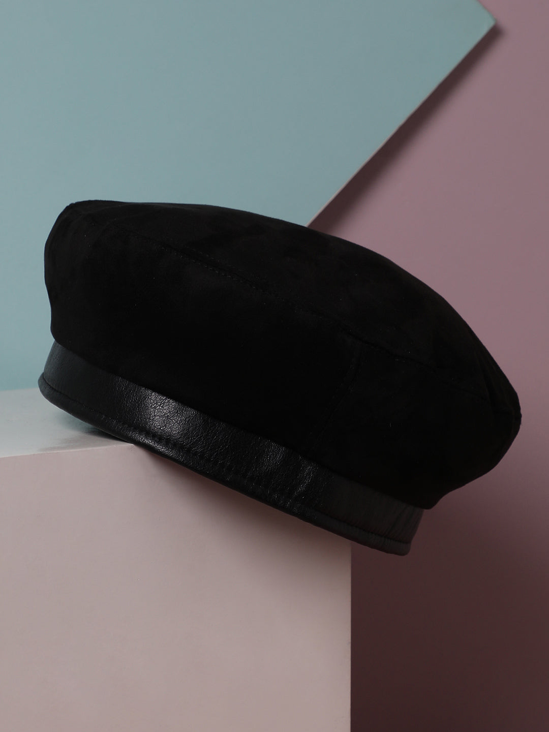 Contrast Texture Beret Hat - Black