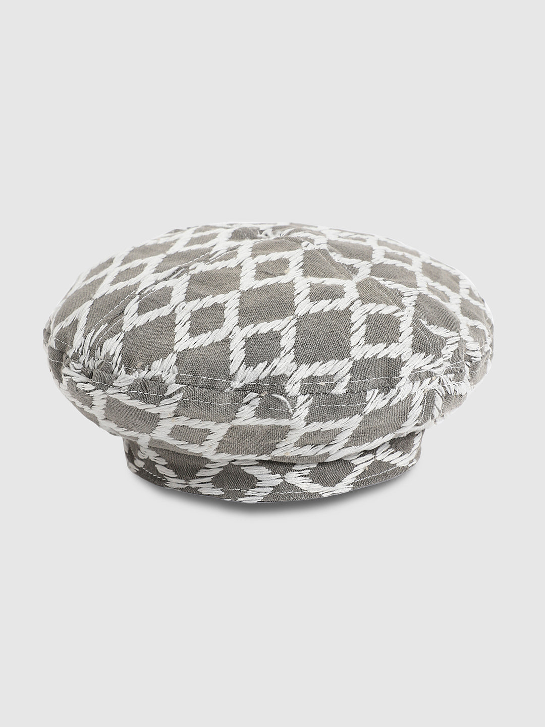 Rhombus Weave Beret Hat - Grey & White