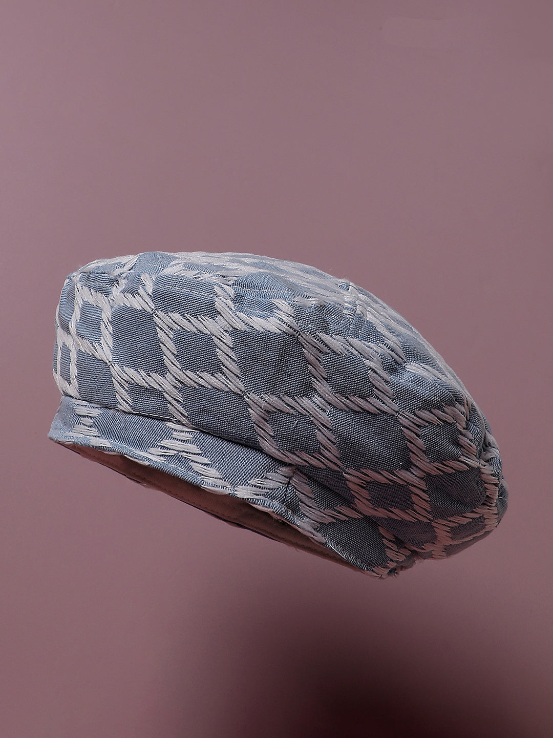 Rhombus Weave Beret Hat - Light Blue & White