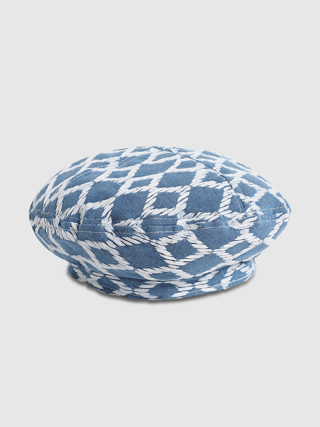 Rhombus Weave Beret Hat - Blue & White
