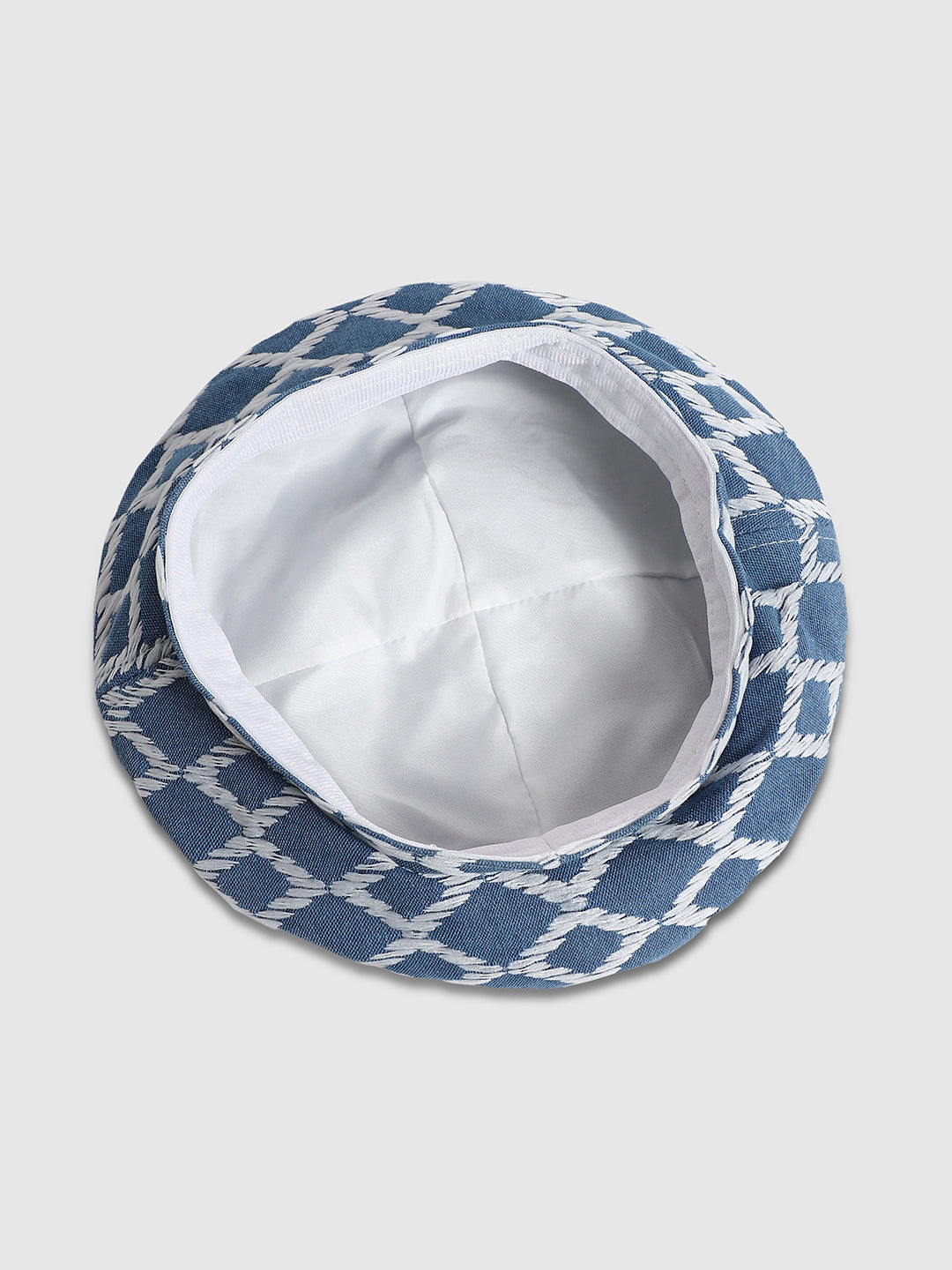 Rhombus Weave Beret Hat - Blue & White