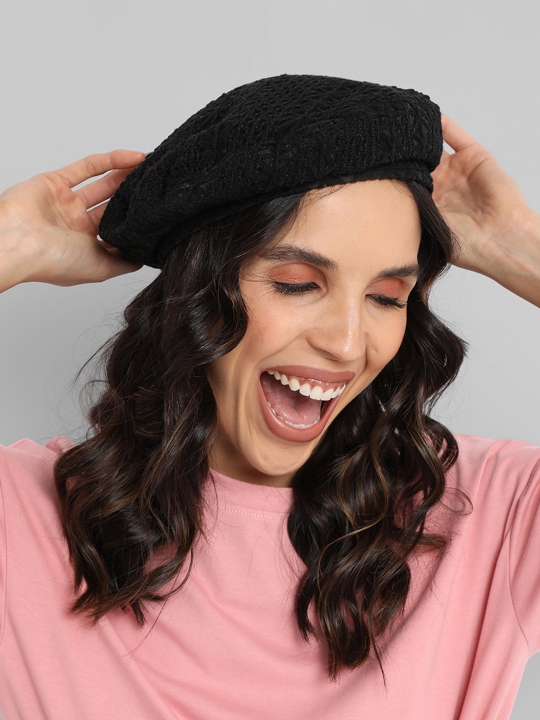 Self-Design Beret Hat - Black