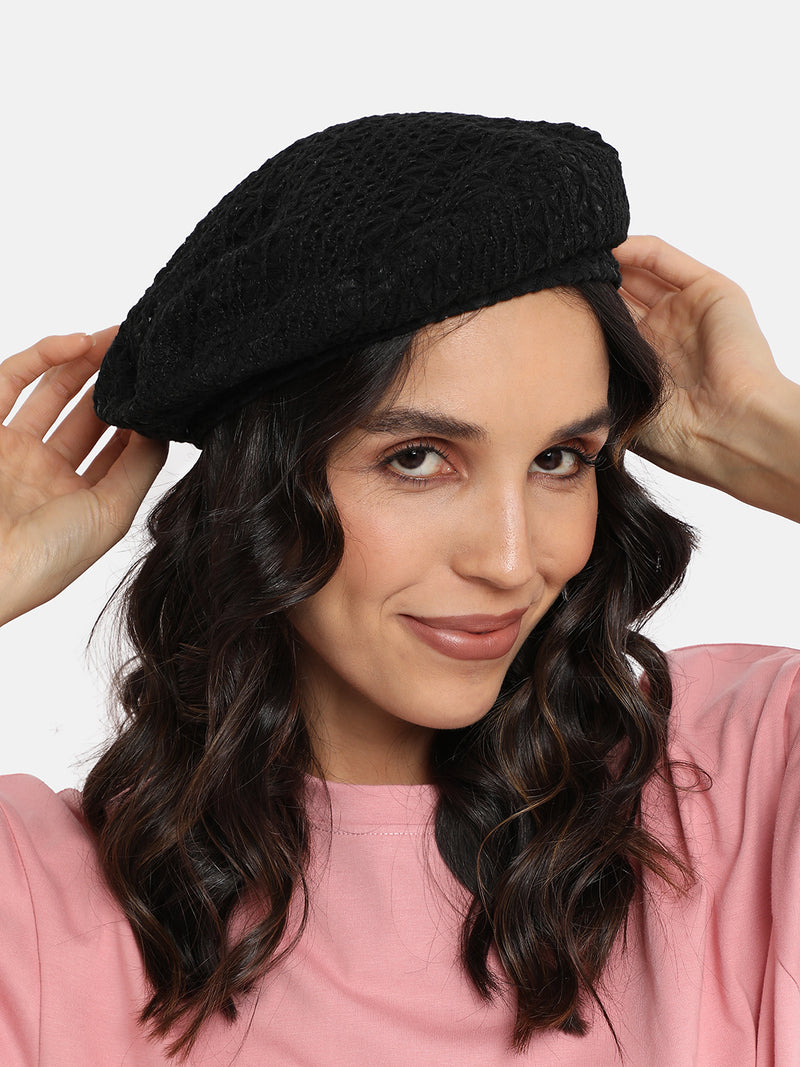 Self-Design Beret Hat - Black