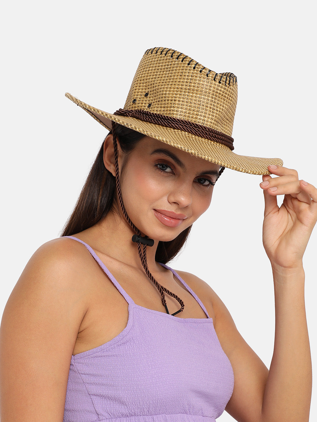 Contrast Rope Cowboy Hat - Beige
