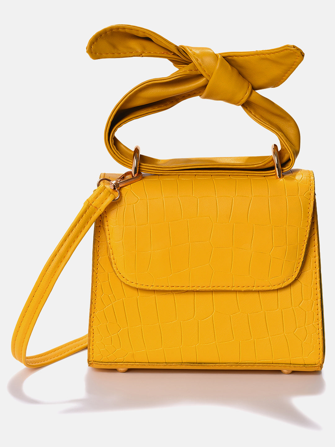 Women Tie Up Detail Mustard Sling Bag