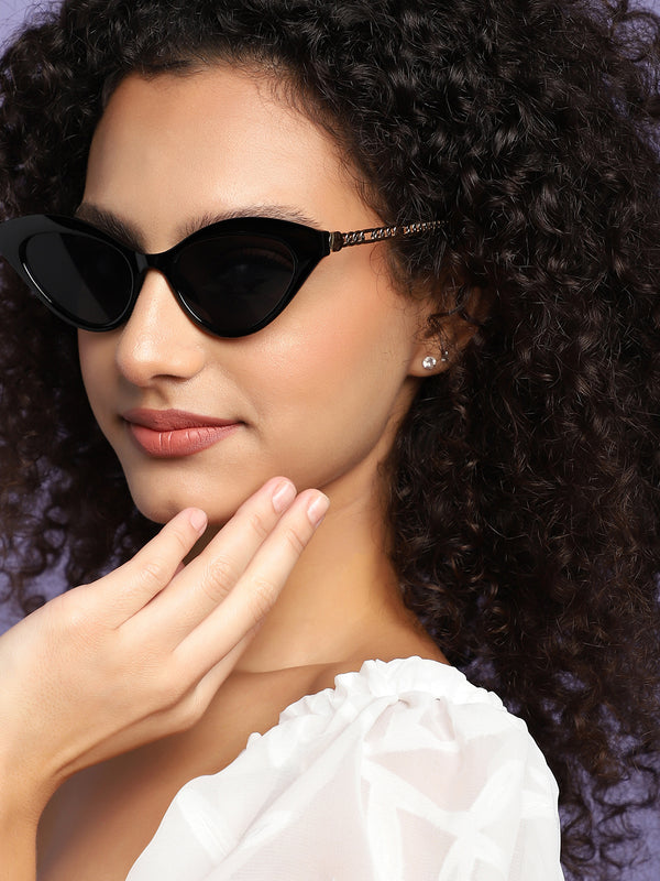 Black & Gold Frame Tinted Lens Cat Eye Sunglasses