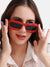 Solid Rectangular Sunglasses - Red