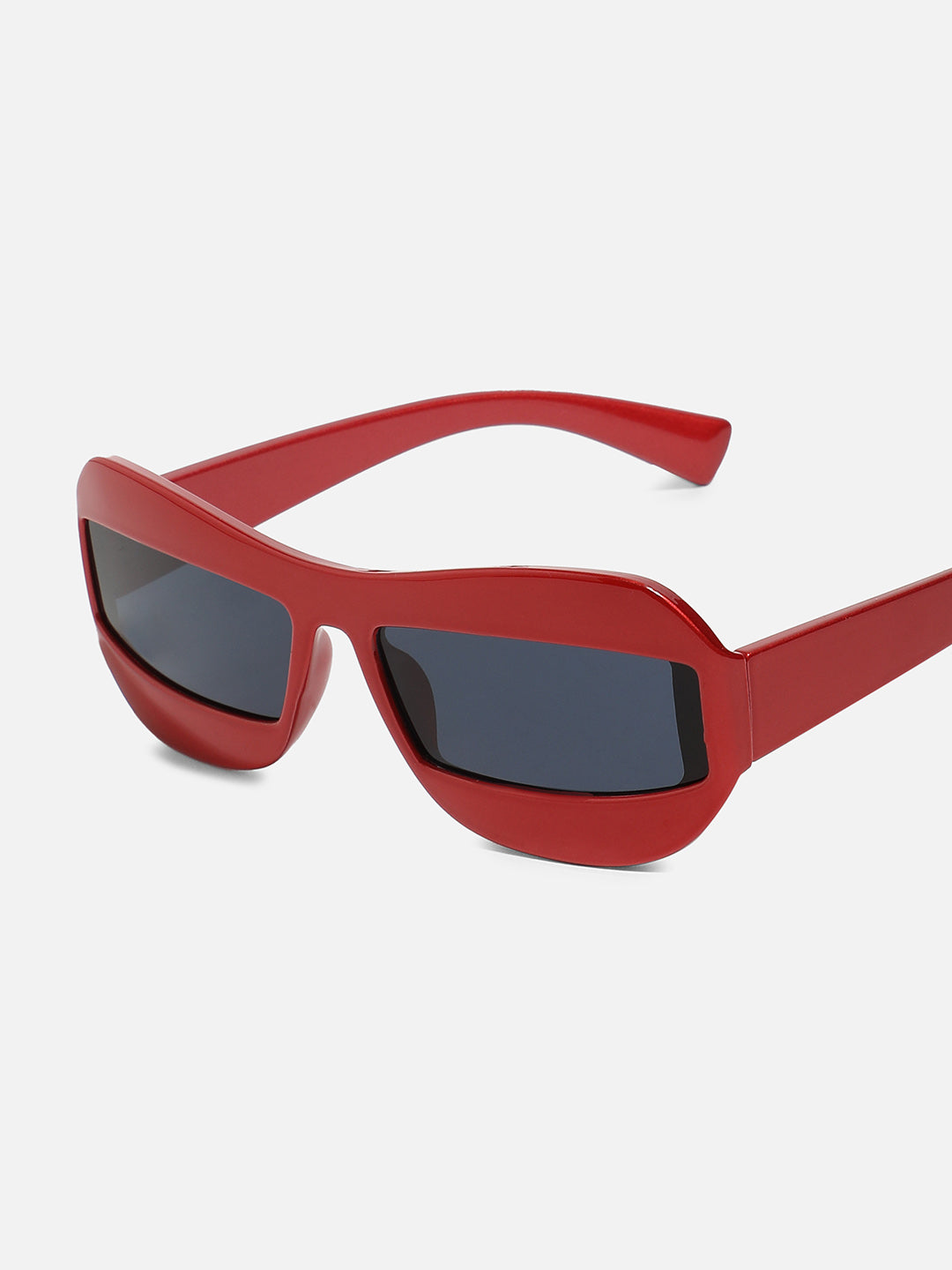 Solid Rectangular Sunglasses - Red