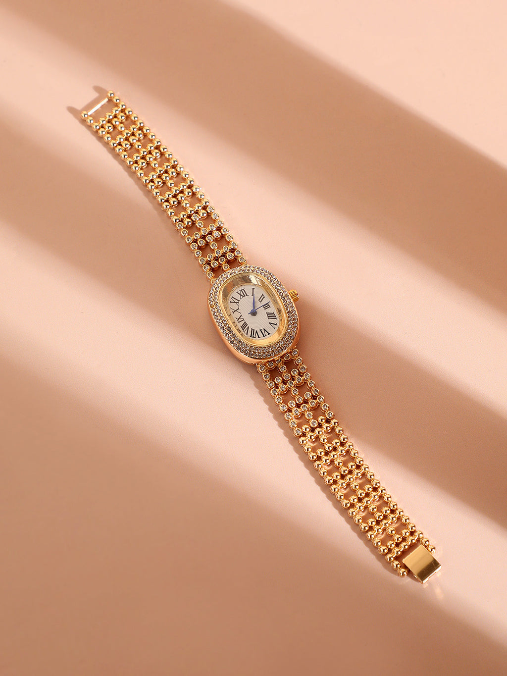 Embellished Oval Watch - Gold