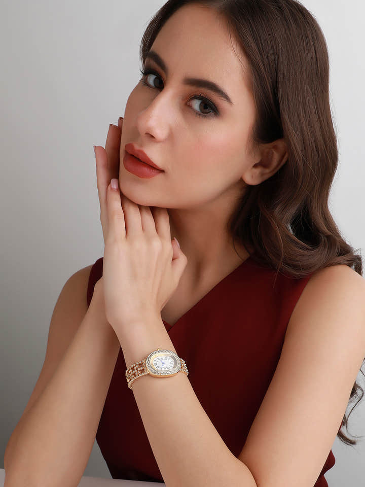 Embellished Oval Watch - Gold
