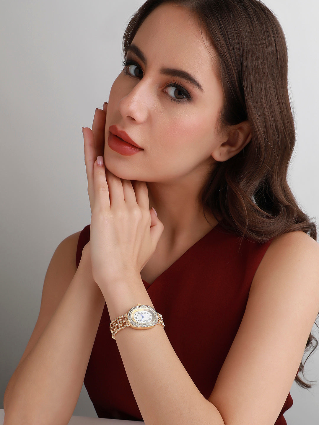 Embellished Oval Watch - Gold