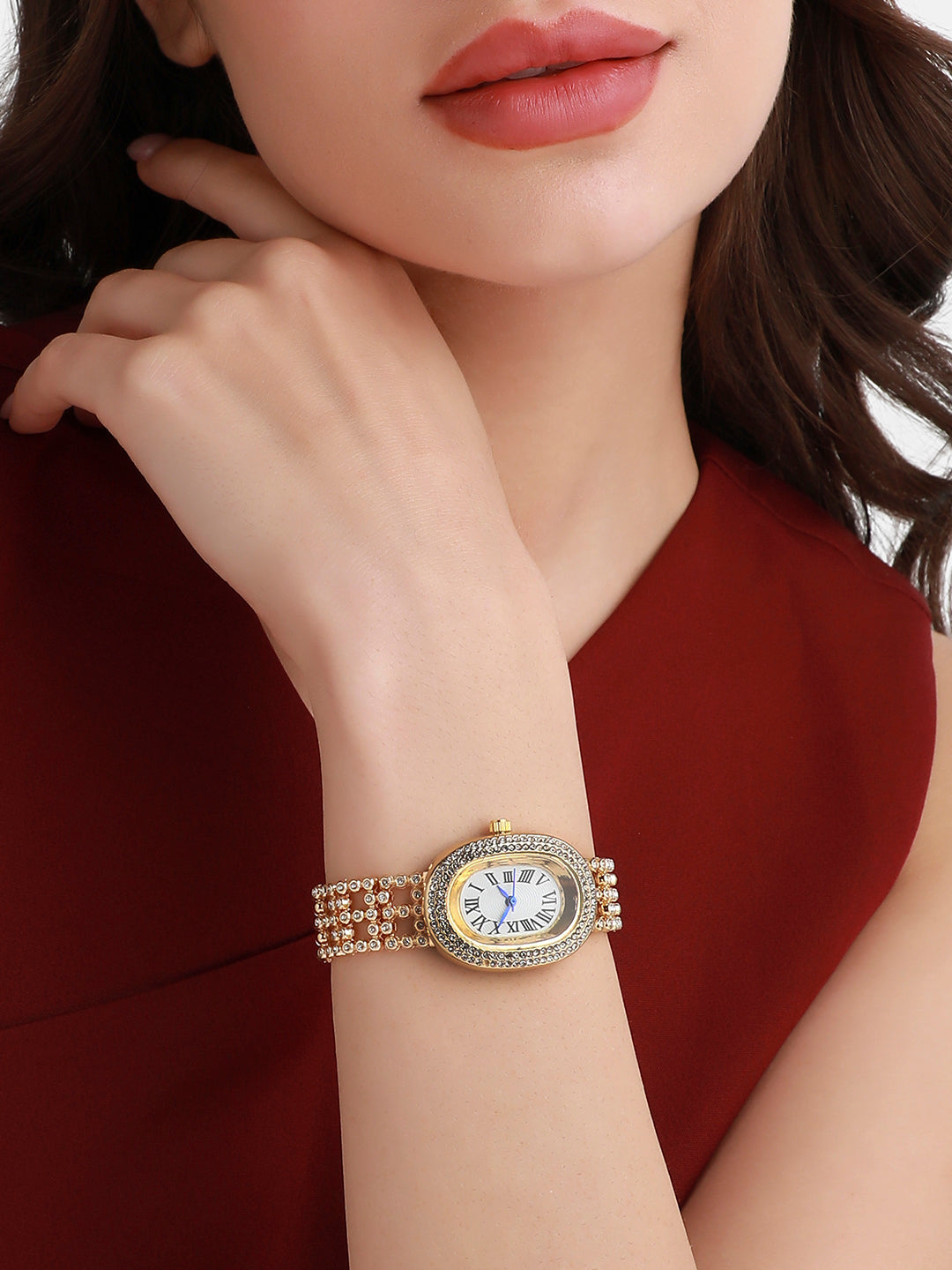 Embellished Oval Watch - Gold