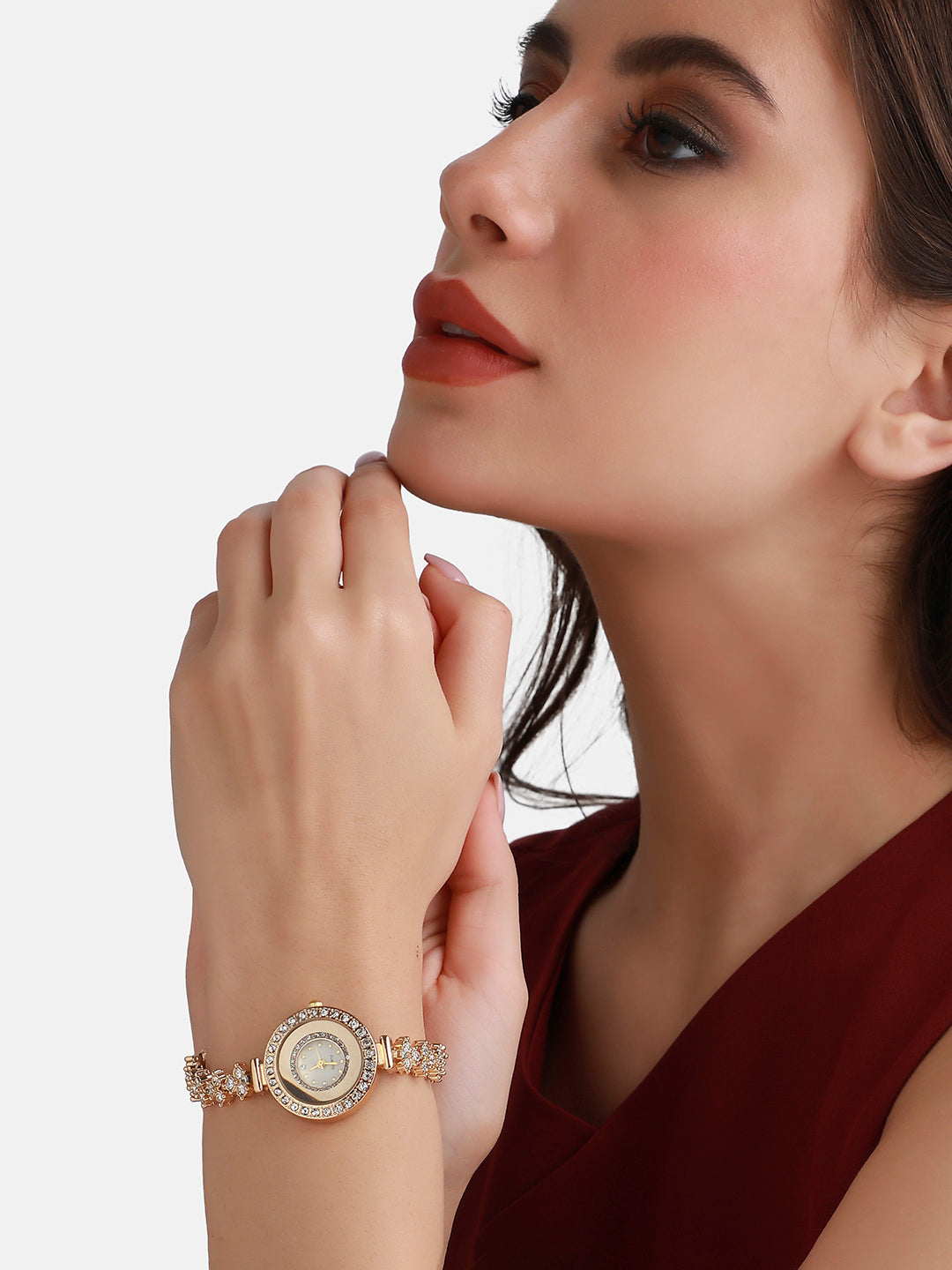 Embellished Round Watch - Gold