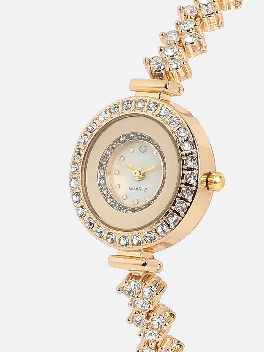 Embellished Round Watch - Gold