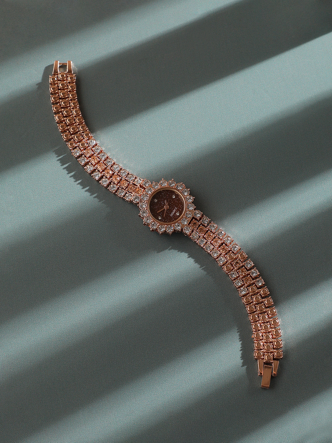 Embellished Round Watch - Rose Gold