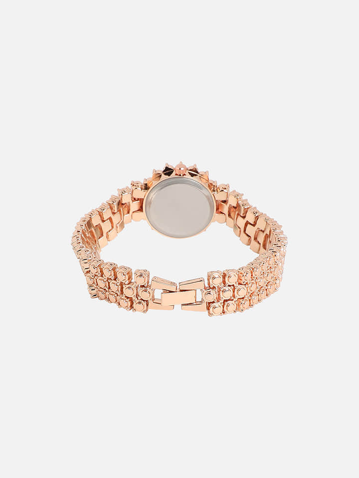Embellished Round Watch - Rose Gold