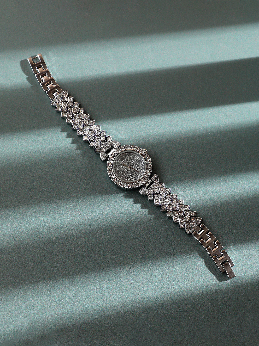 Embellished Round Watch - Silver