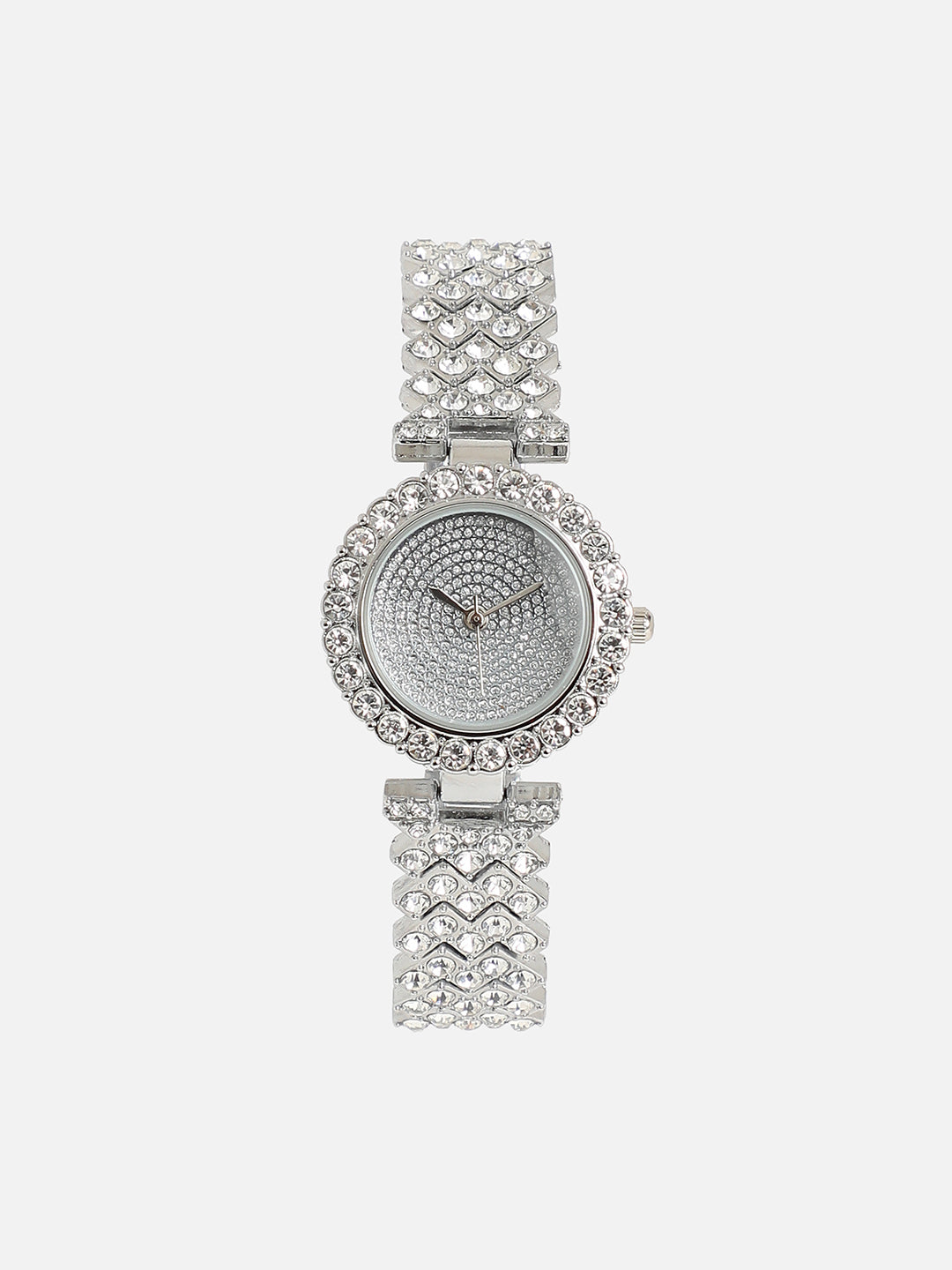 Embellished Round Watch - Silver