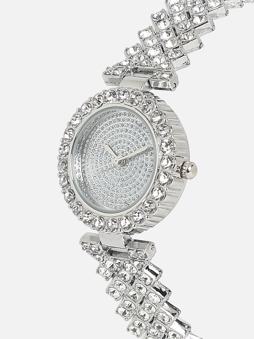 Embellished Round Watch - Silver