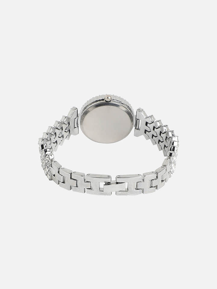 Embellished Round Watch - Silver