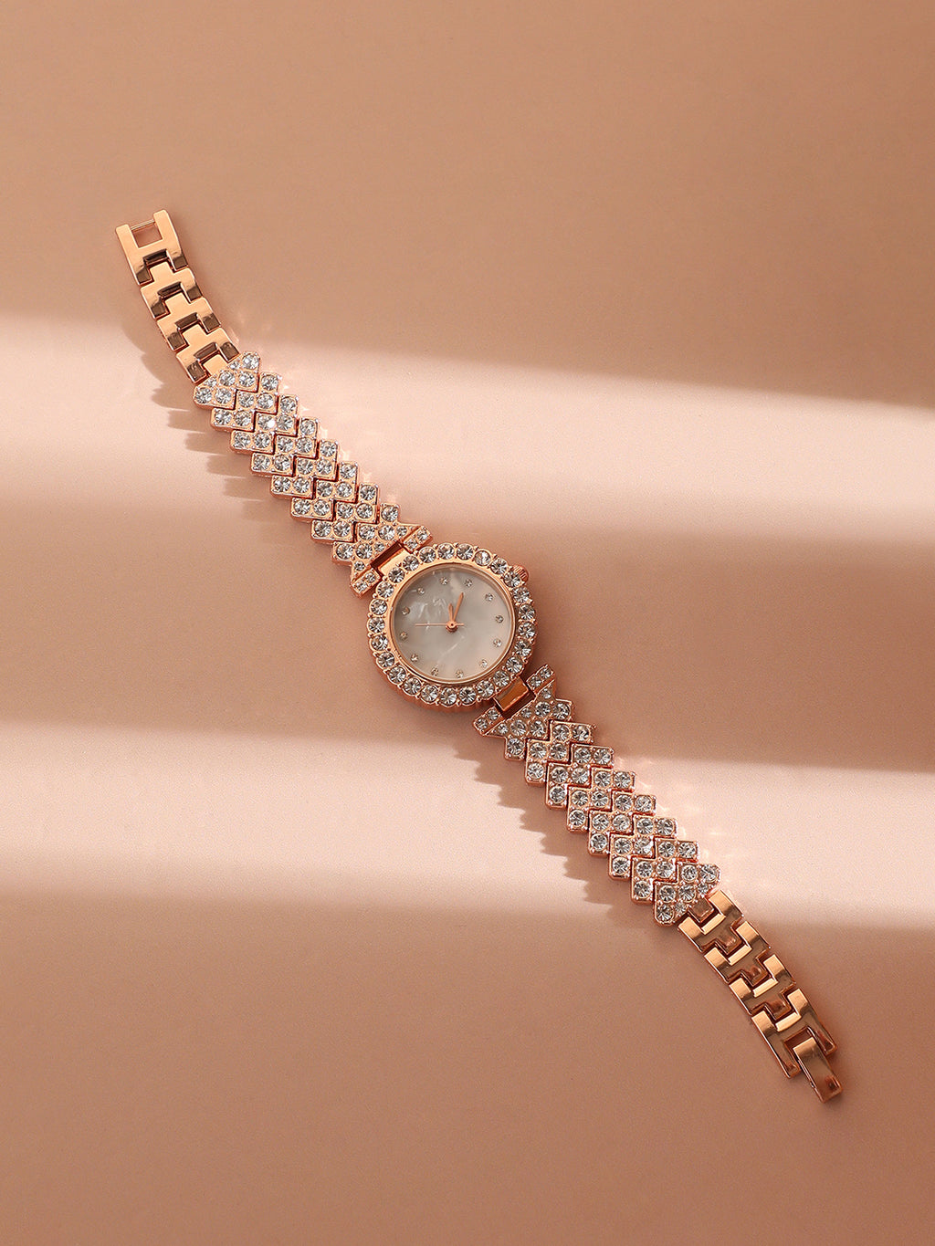 Embellished Round Watch - Rose Gold