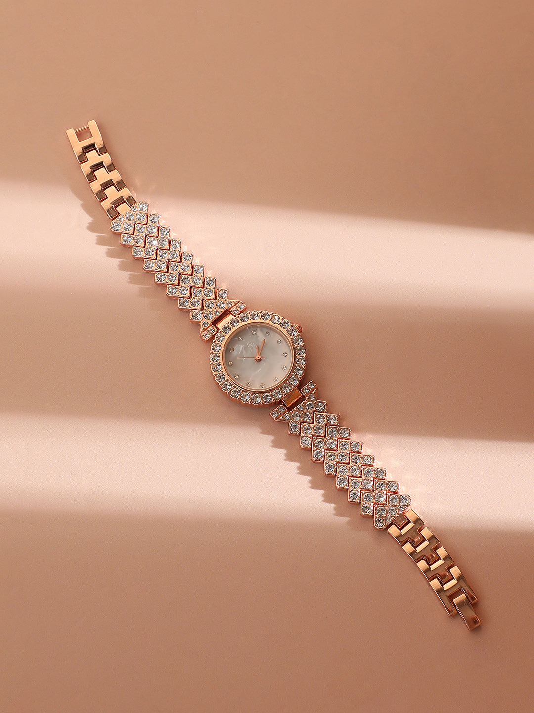 Embellished Round Watch - Rose Gold