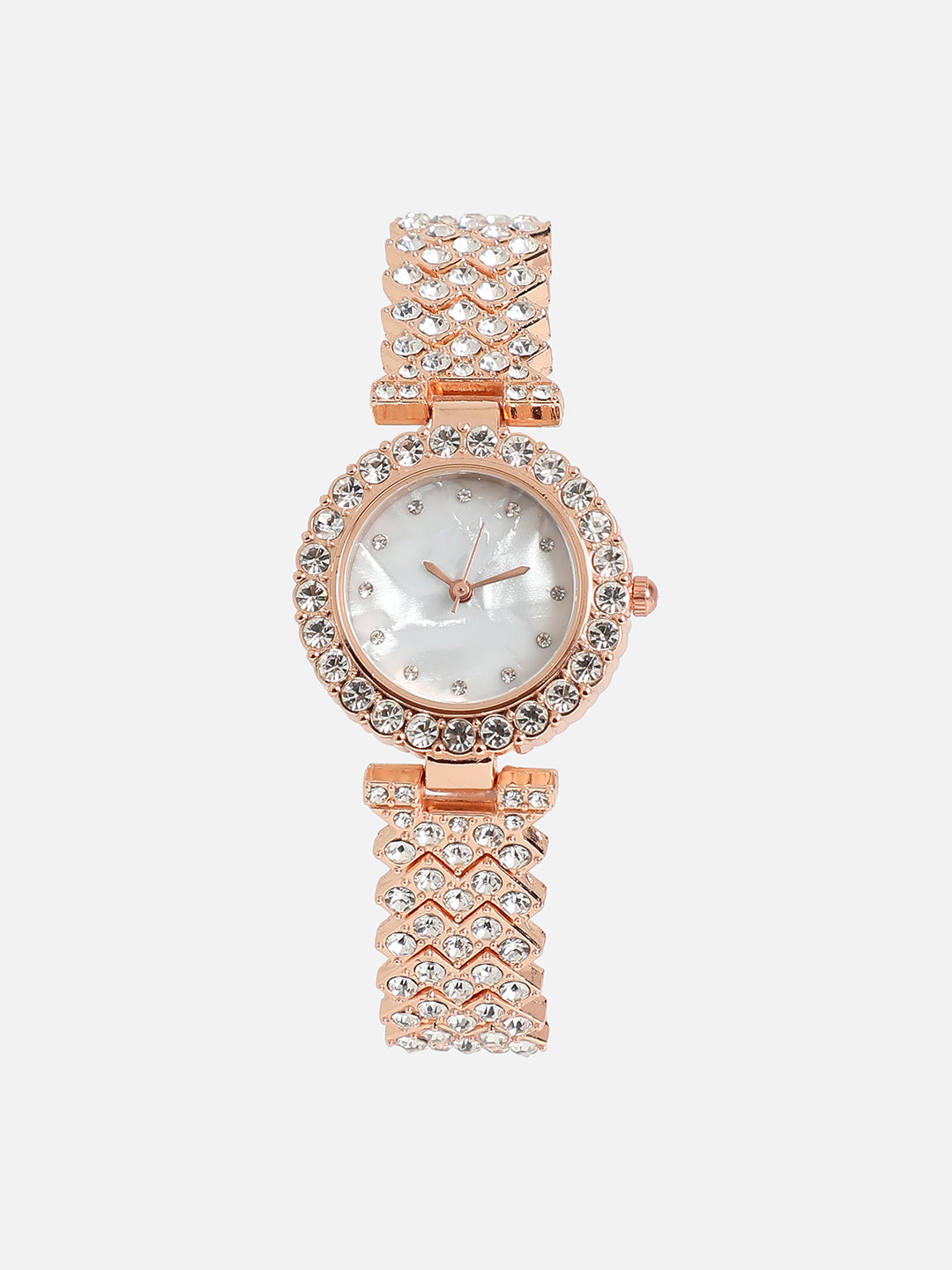 Embellished Round Watch - Rose Gold